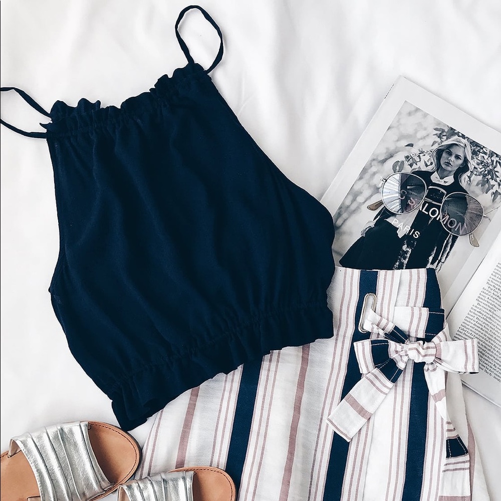 Lulu’s Nostalgia Navy Blue Crop Top